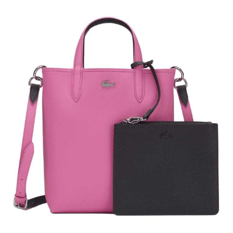 LACOSTE PVC Tote Bag, Shopping Bag, Handbag Medium Women's Pink & Dark Coffee