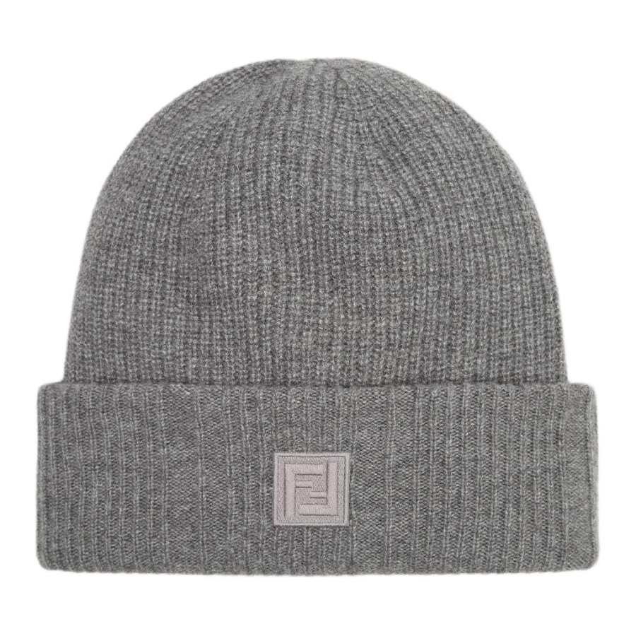 FENDI FENDI Logo Patch Ribbed Beanie