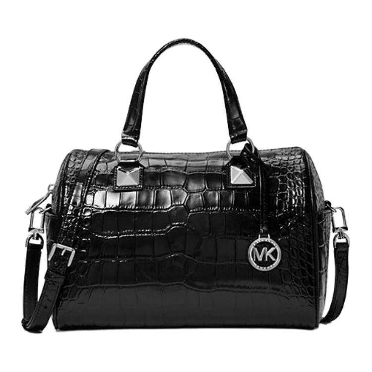 MICHAEL KORS Crocodile Embossed Leather Crossbody Bag Medium Unisex Black
