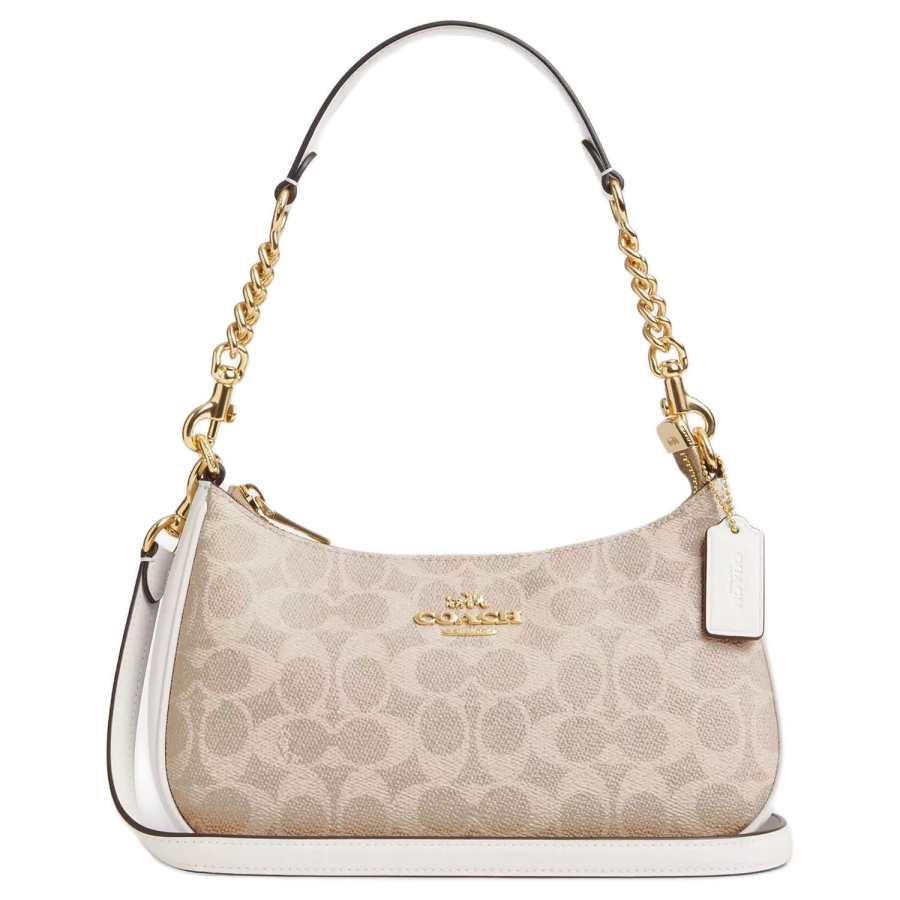 COACH Teri Coated Canvas Portable Crossbody Bag, Shoulder Bag Medium Women's Sand & Chalk White