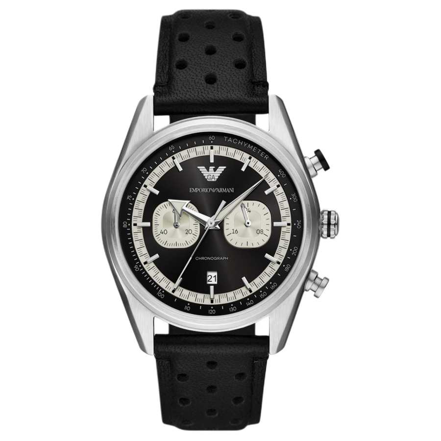 EMPORIO ARMANI Wrist Watches Quartz Movement Leather Strap 42mm Black Dial Men's Watches 50m Waterproof