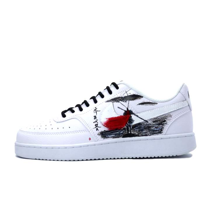 Nike Nike Court Vision 1 Leather Lightweight And Breathable Low top Skateboard Shoes Men's Black White Red