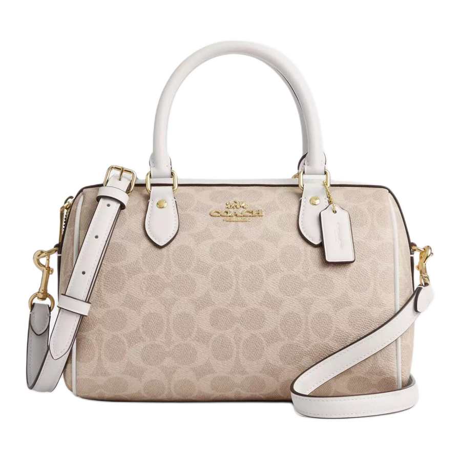 COACH Rowan Coated Canvas Shoulder Bag, Crossbody Bag, Handbag Medium Women's Sand & Chalk White