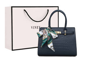 VINEY Cow Leather Handbag Large Women's Blue Black