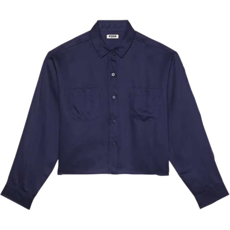 Victoria's Secret PINK TENCEL™ Long Sleeve Sleepshirt Pajama Top Women's Marine Blue