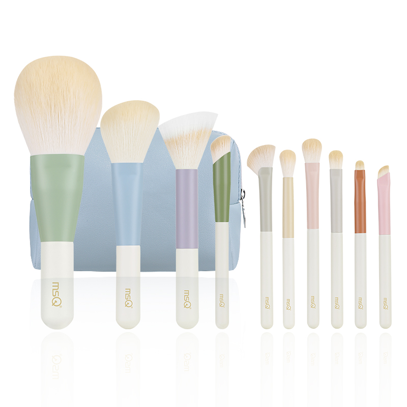 MSQ 10 Pcs Morandi Mini Portable Travel Makeup Tool Soft And Skin Friendly Fit Contours Brush Bag Box
