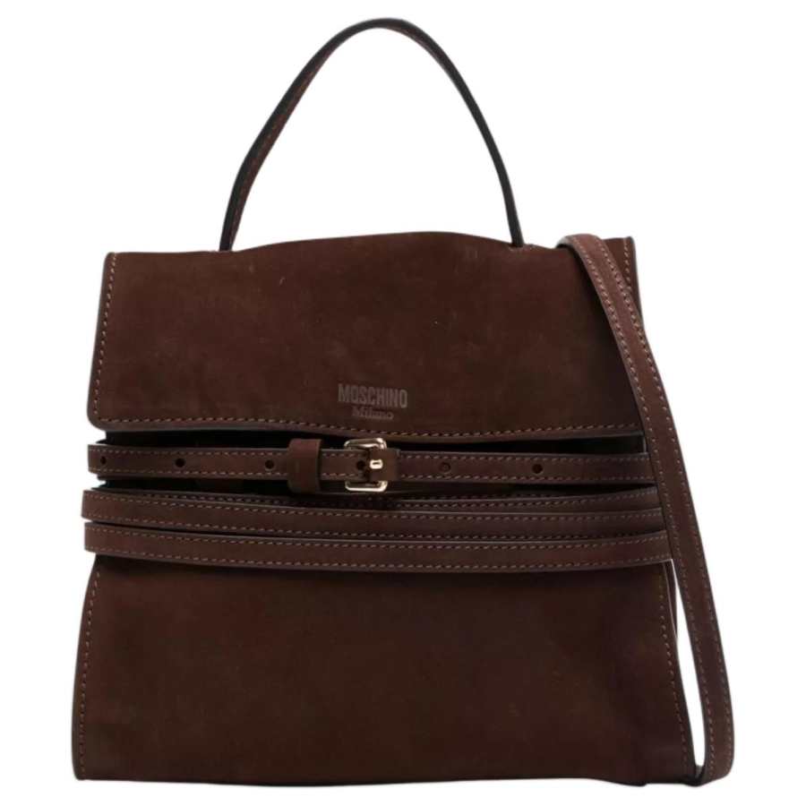 MOSCHINO Calf Suede Shoulder Bag, Crossbody Bag, Handbag Women's Cedar Brown