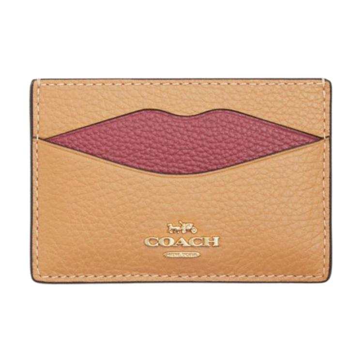 COACH COACH Leather Card Holder Regular Unisex Gold & Latte Multicolor