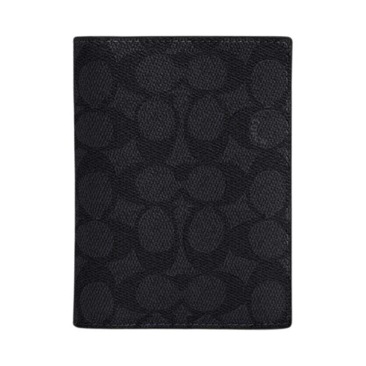 COACH Passport Case Coated Canvas Card Holder Regular Unisex Black