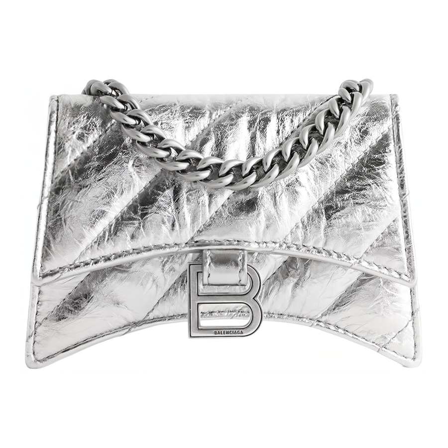 Balenciaga Crush Cow Leather Crossbody Bag, Shoulder Bag Mini Women's Silver