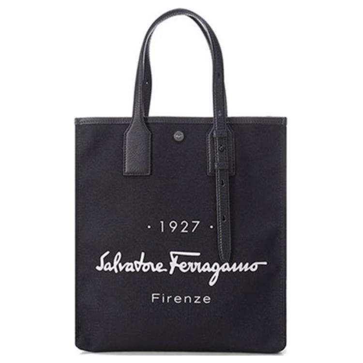 FERRAGAMO Fabric Tote Bag, Shopping Bag, Handbag, Shoulder Bag Unisex Black