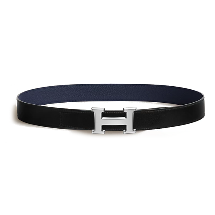 HERMES H Belt Buckle Leather Palladium Calfskin Leather Belts Women's Width 3.2cm
