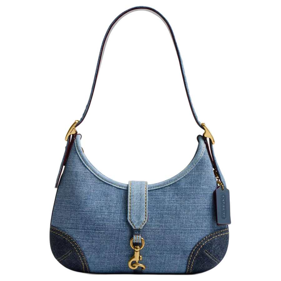 COACH Hamptons Denim Hobo Bag, Handbag, Shoulder Bag Large Women's Blue