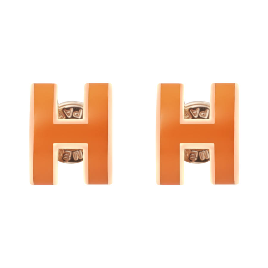 HERMES POP H Metal Earrings Women's Orange