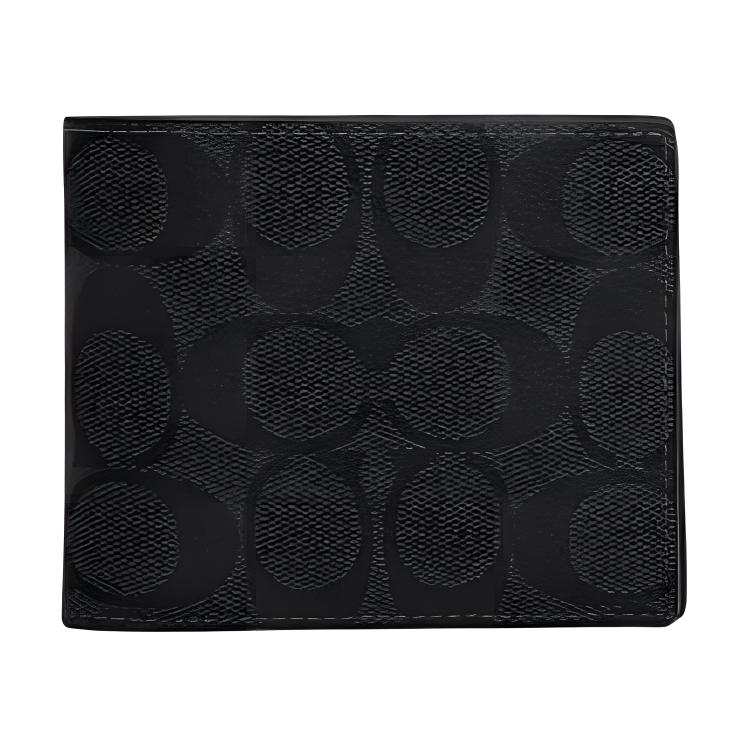 COACH Canvas Card Holder Wallet Men's Black Antique Nickel