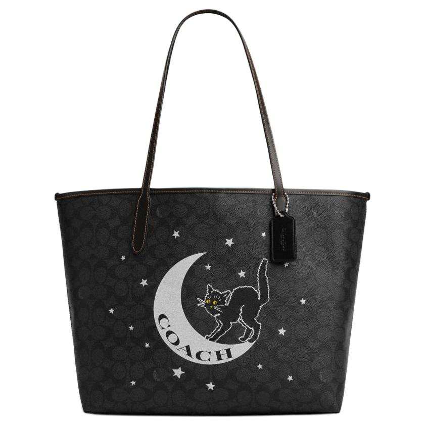 COACH PVC With Leather Tote Bag, Shopping Bag, Handbag, Shoulder Bag Large Women's Charcoal Gray & Black