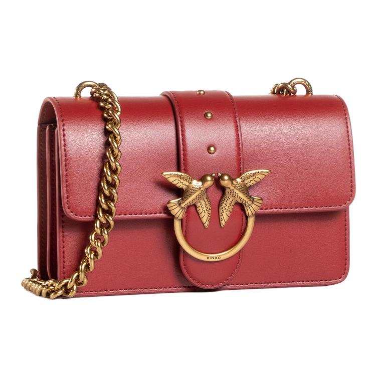 PINKO Leather Portable Crossbody Bag, Shoulder Bag Women's Red