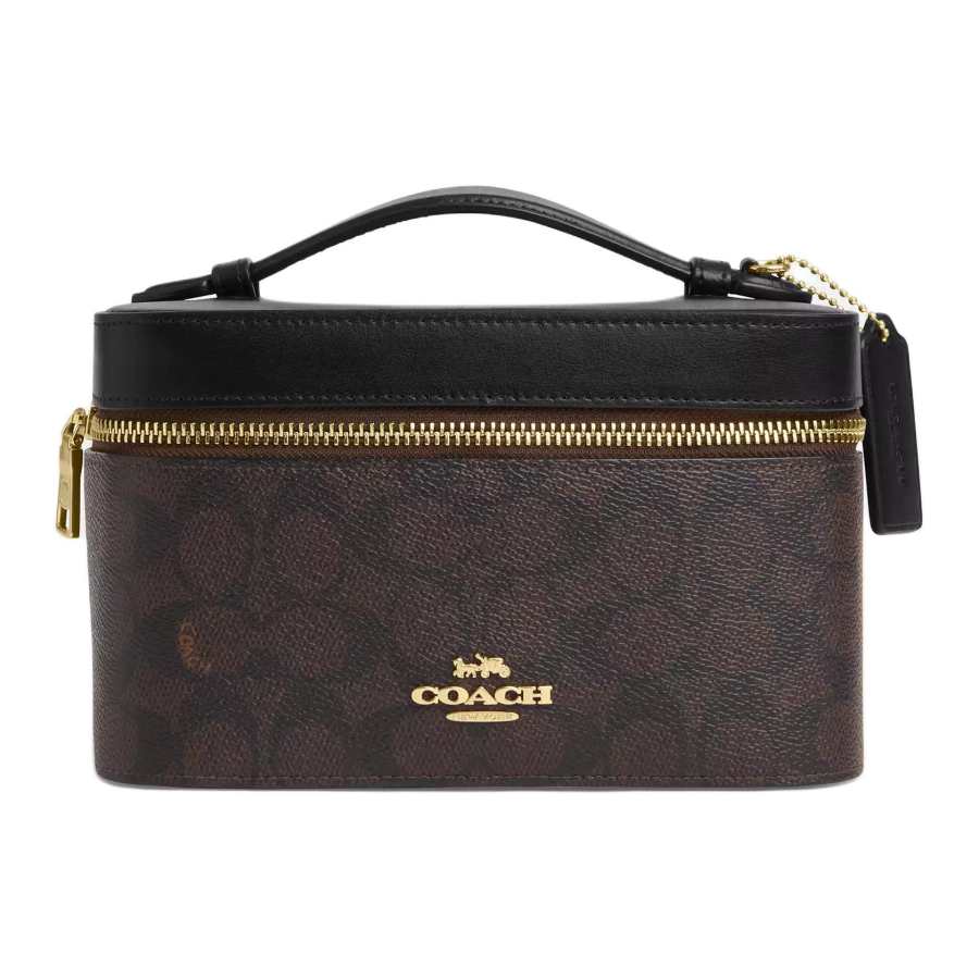 COACH Coated Canvas Makeup Bag Handbag Small Women's Walnut & Black