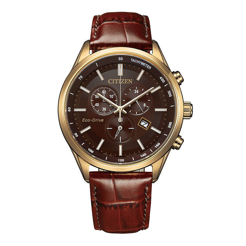 CITIZEN Light Powered Quartz Movement Cow Leather Strap Watch Men's Watches Coffee Watch Dial