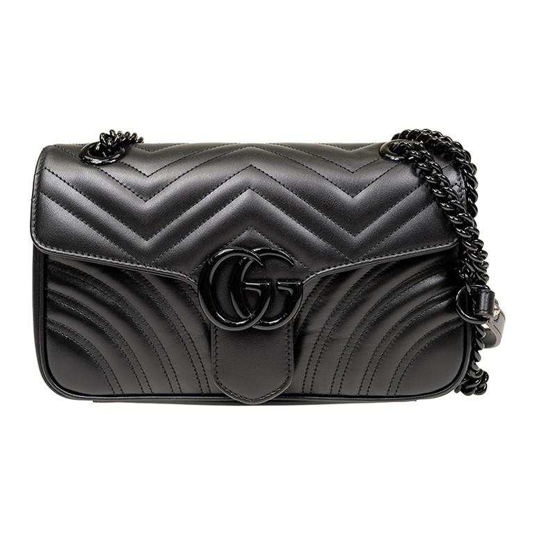GUCCI GG Marmont Leather Shoulder Bag, Crossbody Bag Small Women's Black