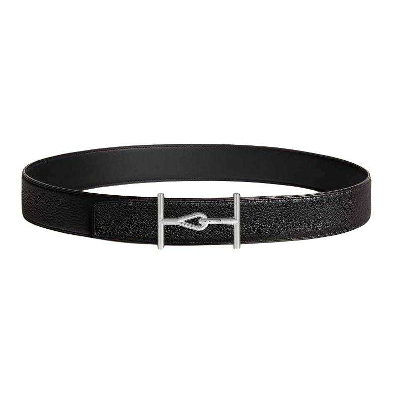 HERMES HERMES Jumbo Leather Stainless Steel Leather Belts Men's Width 3.8cm