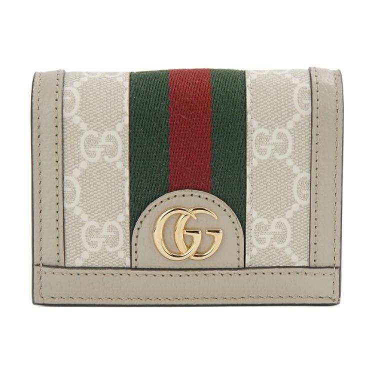 GUCCI Ophidia Canvas With Leather Wallet, Card Holder Regular Women's Beige/White