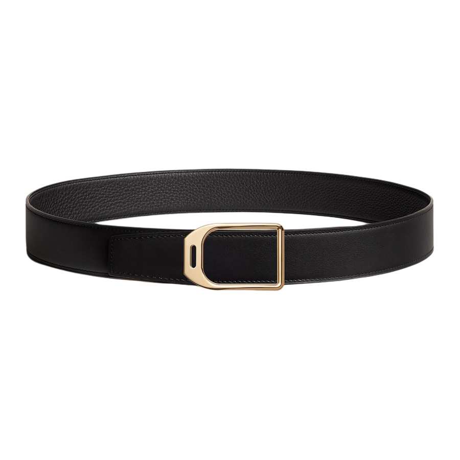 HERMES Metal Leather Brass Calfskin Leather Belts Men's 3.8cm