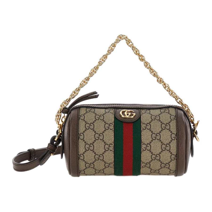 GUCCI Ophidia Canvas With Leather Binding Handbag Mini Women's Beige & Ebony