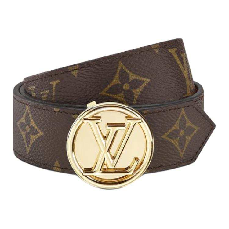 LOUIS VUITTON LOUIS VUITTON Circle Canvas Brass Leather Belts Women's Brown Width 2.5cm