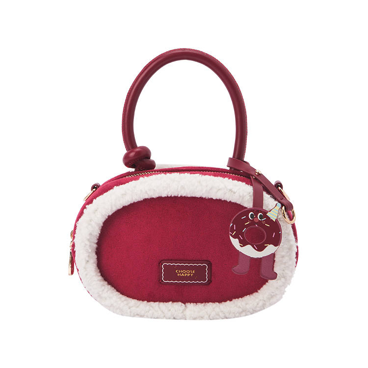 Semir Synthetic Leather Shoulder Bag, Crossbody Bag, Handbag Small Women's Red Tone/Ecru/Caramel Brown