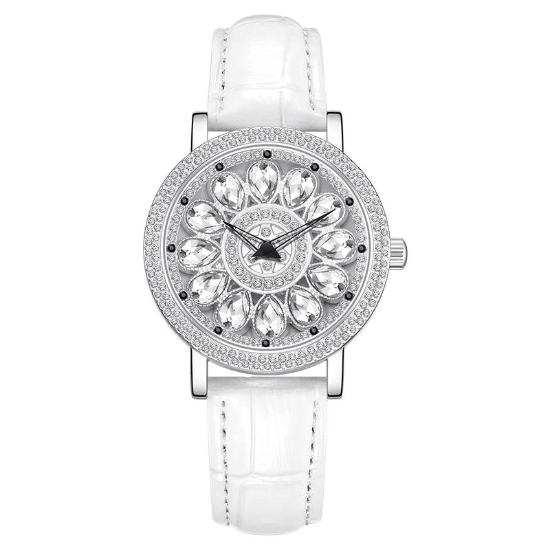 PEAK Drop Custom Baby's Breath Turn Of Fortune Quartz Movement Leather Strap Watch Women's Watch Silver Dial