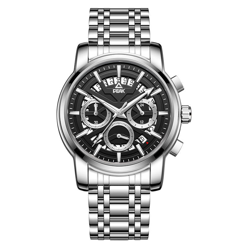 PEAK Quartz Movement Stainless Steel Watchband Watch Men's Watches Black Dial
