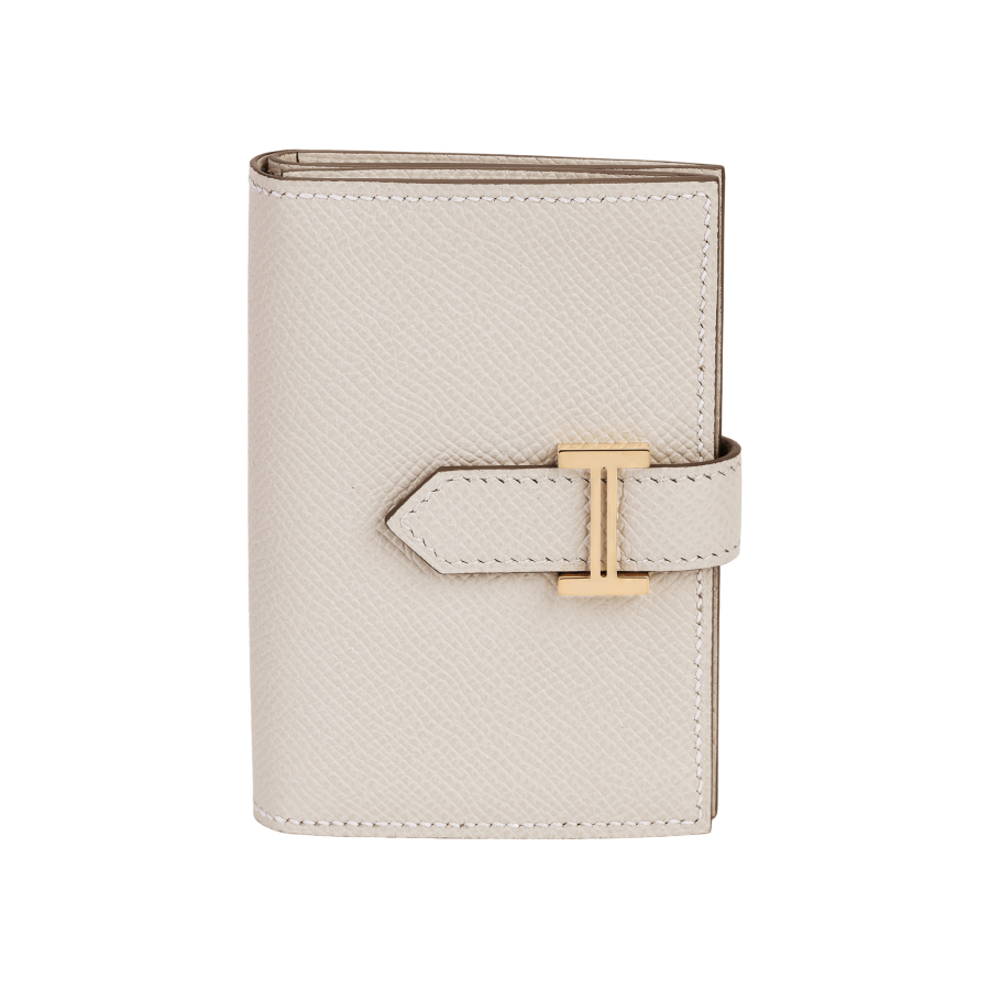 HERMES Bearn Gold tone Lock Epsom Calfskin Wallet Mini Unisex 10 Craie Milkshake White