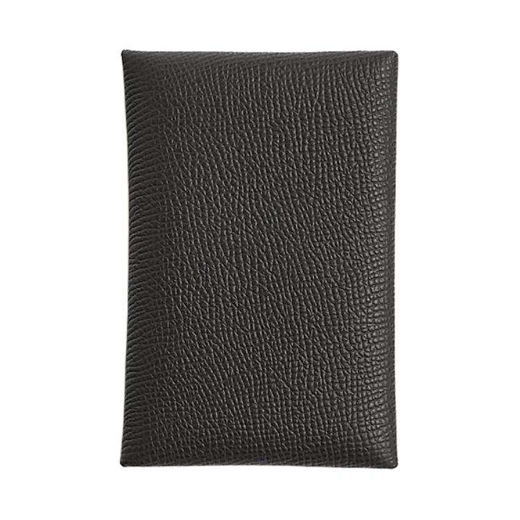 HERMES Calvi Epsom Leather Card Holder Women's 85 Ardoise Slate Gray