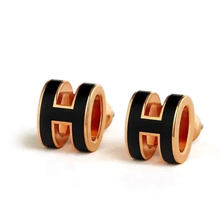 HERMES Metal, Rose Gold Plated Earrings Women's Rose Gold