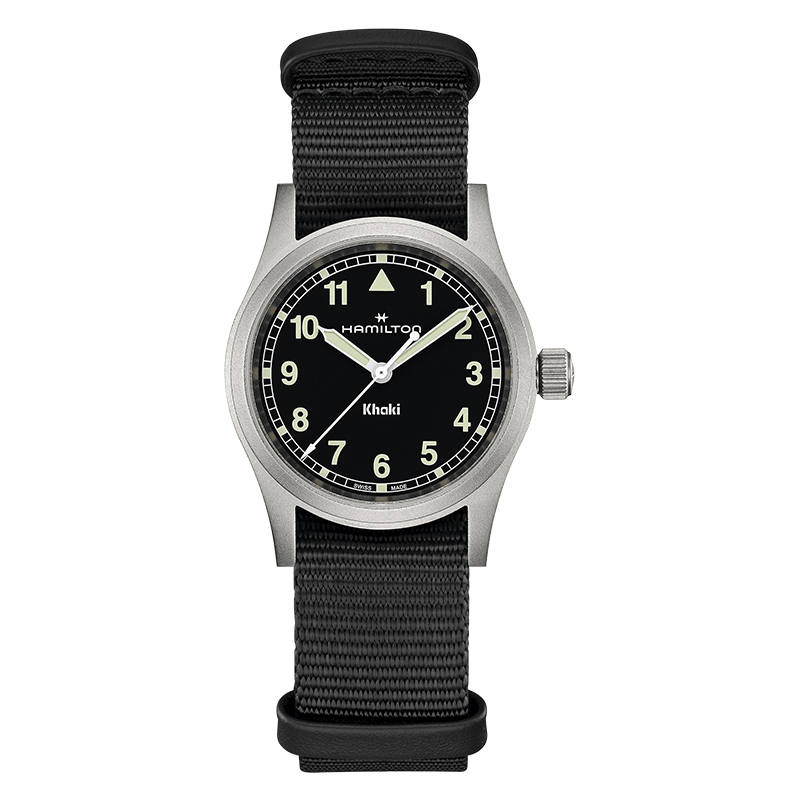 HAMILTON Khaki Field Series Quartz Movement Glow In The Dark Unisex Watch 33mm Black Dial Stainless Steel Case