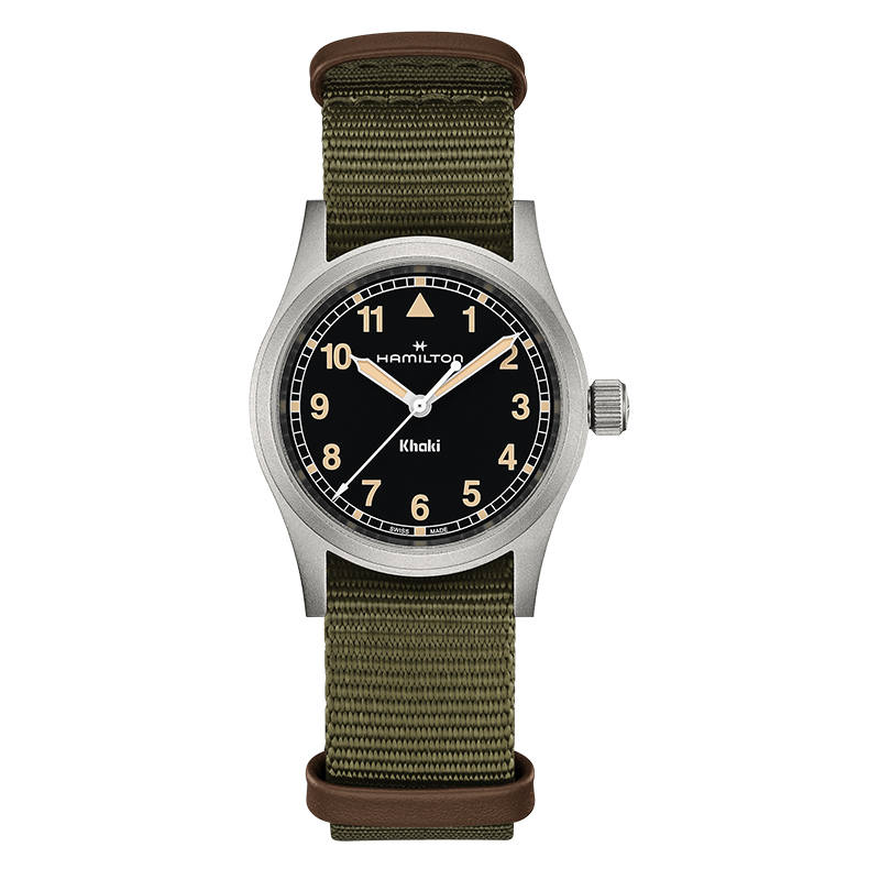HAMILTON Khaki Field Series Quartz Movement Glow In The Dark Unisex Watch Black Dial Stainless Steel Case