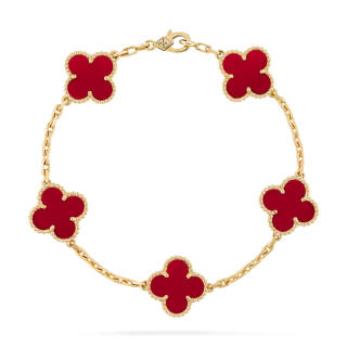 Van Cleef & Arpels Alhambra 18K Gold Red Chalcedony Bracelets Unisex Gold/Red