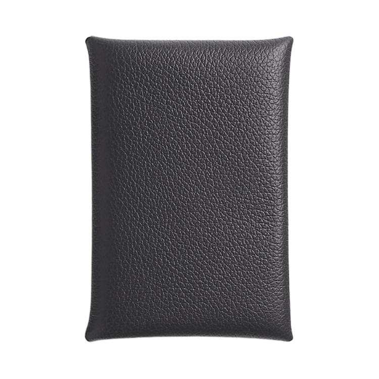 HERMES Calvi Evercolor Leather Card Holder Women's 85 Ardoise Slate Gray