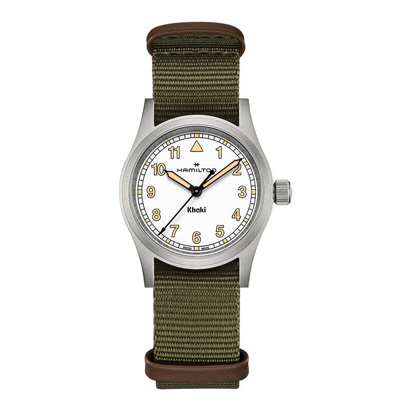 HAMILTON Khaki Field Series Quartz Movement Glow In The Dark Unisex Watch 33mm White Dial Stainless Steel Case