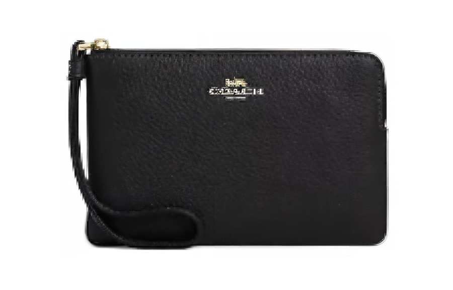 COACH COACH Corner Zip Leather Wrist Bag Small Women's Black
