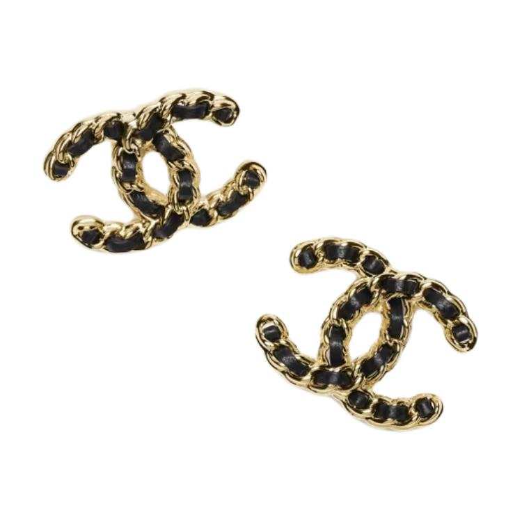 CHANEL Metal, Lambskin Stud Earrings Women's Black Gold