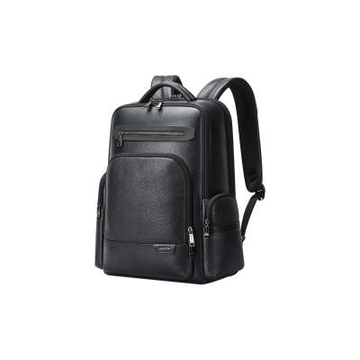 BOPAI Top Grain Cow Leather Backpack Men's Black