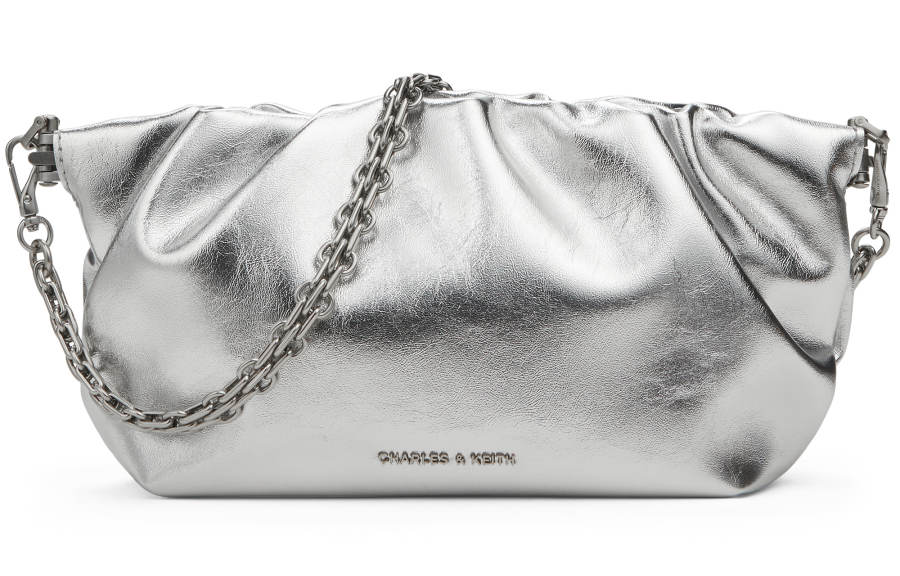 CHARLES&KEITH Pu Crossbody Bags Small Women's Brown/Cream Milk White/Silver