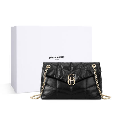 PIERRE CARDIN Top Grain Cow Leather Shoulder Bag Women's Black/White