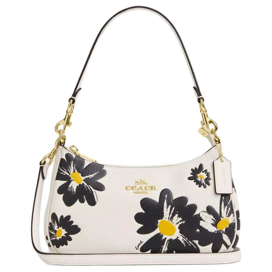 COACH Teri Litchi Grain Leather Handbag, Shoulder Bag Medium Women's Chalk Multicolor