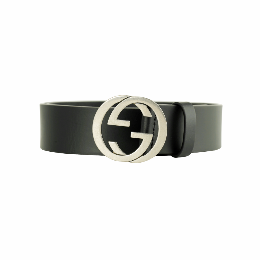 GUCCI GUCCI Interlocking G Leather Belts Men's Black Width 3.8cm