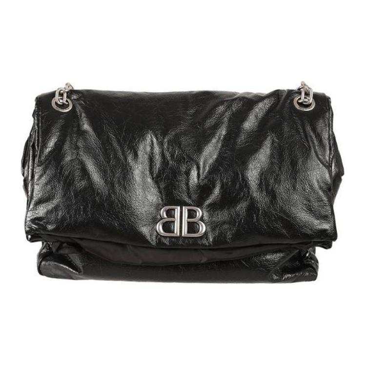 Balenciaga Monaco Chain Logo Patch Shoulder Bag Women's Black