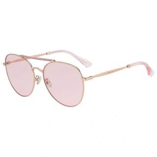 Jimmy Choo Solid Color Polycarbonate Metal Oval Sunglasses Women's Pink