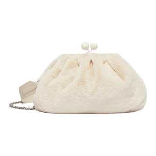 WEEKEND MaxMara Plush Fabric One Shoulder Crossbody Clutch Medium Women's Ivory